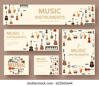 Festival music instruments circle infographics template concept. Vector flat with long shadow illustration background. Icons design for your product or web and mobile applications.