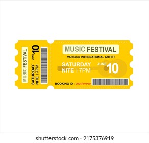 Festival music ticket vector on yellow backgrund