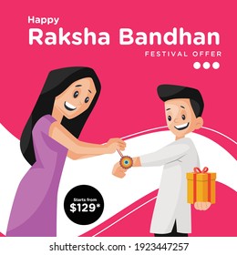 El Festival ofrece el diseño de pancartas de la venta Happy Raksha Bandhan. Hermano y hermana celebrando el festival Raksha Bandhan. Ilustración gráfica vectorial. 