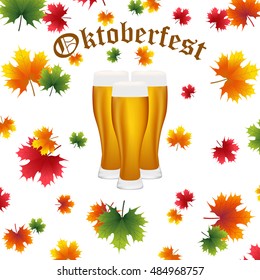 Festival Oktoberfest in the fall and beer glasses in maple leaves