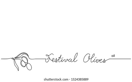 Festival olives oil vector simple background. Olive branch in one continuous line drawing sketch. Spainish festival.