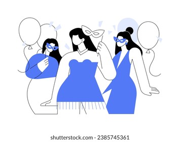 Festival outfit isolated cartoon vector illustrations. Smiling girl in themed costumes and carnival masks having fun, friends celebration party, special outfits for festival vector cartoon.