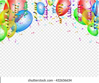 Festival party confetti and balloons isolated background. Vector celebration
