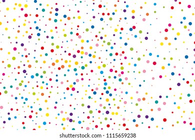 Festival pattern with color round glitter, confetti. Random, chaotic polka dot. Bright background  for party invites, wedding, cards, phone. Vector illustration. Typographic design.