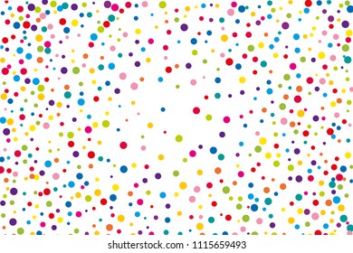 Festival pattern with color round glitter, confetti. Random, chaotic polka dot. Bright background  for party invites, wedding, cards, phone. Vector illustration. Typographic design.