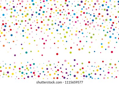 Festival pattern with color round glitter, confetti. Random, chaotic polka dot. Bright background  for party invites, wedding, cards, phone. Vector illustration. Typographic design.