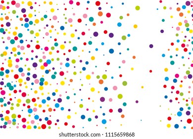 Festival pattern with color round glitter, confetti. Random, chaotic polka dot. Bright background  for party invites, wedding, cards, phone. Vector illustration. Typographic design.