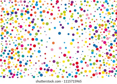 Festival pattern with color round glitter, confetti. Random, chaotic polka dot. Bright background  for party invites, wedding, cards, phone. Vector illustration. Typographic design.