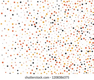 Festival pattern with color round glitter, confetti. Random, chaotic polka dot. Bright background, frame for Halloween, thanksgiving. Vector illustration. Typographic design. Orange and black color