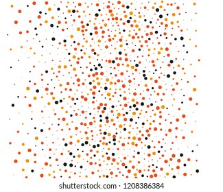 Festival pattern with color round glitter, confetti. Random, chaotic polka dot. Bright background, frame for Halloween, thanksgiving. Vector illustration. Typographic design. Orange and black color