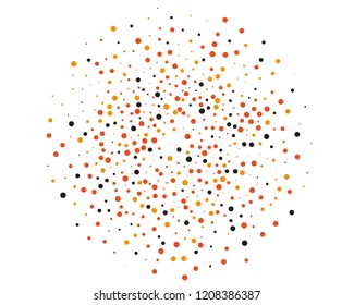 Festival pattern with color round glitter, confetti. Random, chaotic polka dot. Bright background, frame for Halloween, thanksgiving. Vector illustration. Typographic design. Orange and black color