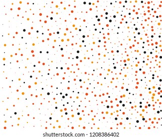 Festival pattern with color round glitter, confetti. Random, chaotic polka dot. Bright background, frame for Halloween, thanksgiving. Vector illustration. Typographic design. Orange and black color