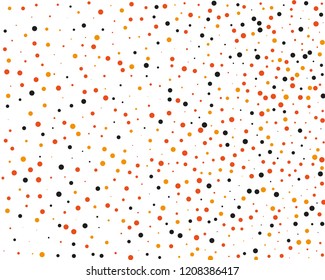 Festival pattern with color round glitter, confetti. Random, chaotic polka dot. Bright background, frame for Halloween, thanksgiving. Vector illustration. Typographic design. Orange and black color