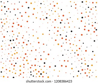 Festival pattern with color round glitter, confetti. Random, chaotic polka dot. Bright background, frame for Halloween, thanksgiving. Vector illustration. Typographic design. Orange and black color