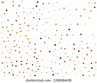 Festival pattern with color round glitter, confetti. Random, chaotic polka dot. Bright background, frame for Halloween, thanksgiving. Vector illustration. Typographic design. Orange and black color