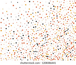 Festival pattern with color round glitter, confetti. Random, chaotic polka dot. Bright background, frame for Halloween, thanksgiving. Vector illustration. Typographic design. Orange and black color