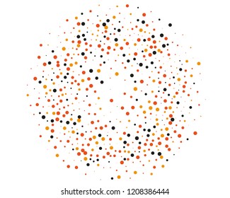 Festival pattern with color round glitter, confetti. Random, chaotic polka dot. Bright background, frame for Halloween, thanksgiving. Vector illustration. Typographic design. Orange and black color