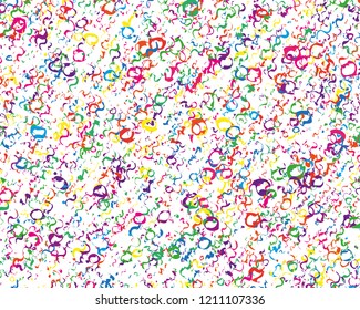 Festival pattern with color round glitter, confetti, serpentine. Bright background  for party invites, wedding, cards, phone Wallpapers. Vector illustration. Typographic design.