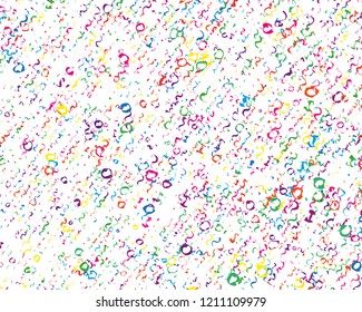 Festival pattern with color round glitter, confetti, serpentine. Bright background  for party invites, wedding, cards, phone Wallpapers. Vector illustration. Typographic design.