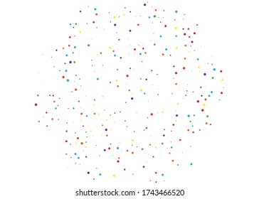 Patrón de festival con brillo redondo de color, confeti. Punto polka al azar. Fondo colorido para invitaciones de fiesta, boda, tarjetas, fondos de pantalla del teléfono. Ilustración vectorial. Diseño tipográfico.