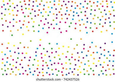 Festival pattern with color round glitter, confetti. Random, chaotic polka dot. Bright background  for party invites, wedding, cards, phone Wallpapers. Vector illustration. Typographic design.