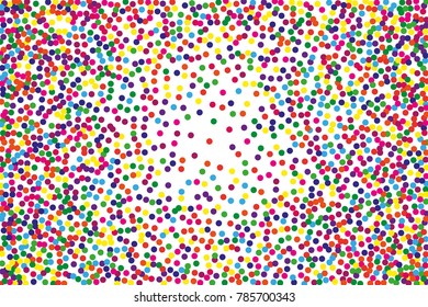 Festival pattern with color round glitter, confetti. Random, chaotic polka dot. Bright background  for party invites, wedding, cards, phone Wallpapers. Vector illustration. Typographic design.