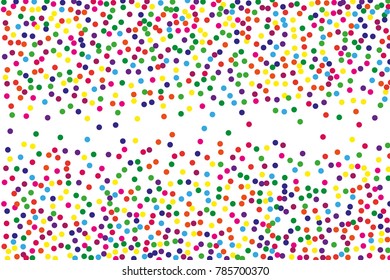 Festival pattern with color round glitter, confetti. Random, chaotic polka dot. Bright background  for party invites, wedding, cards, phone Wallpapers. Vector illustration. Typographic design.