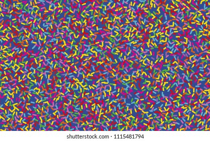 Festival pattern with confetti or donut's glaze, sprinkles. Colorful background, vector illustration