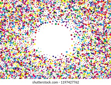 Festival pattern, frame with color round glitter, confetti. Random, chaotic polka dot. Bright background  for party invites, wedding, cards, phone Wallpapers. Vector illustration. Typographic design.