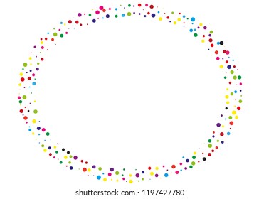 Festival pattern, frame with color round glitter, confetti. Random, chaotic polka dot. Bright background  for party invites, wedding, cards, phone Wallpapers. Vector illustration. Typographic design.