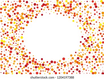 Festival pattern with orange, yellow round glitter, confetti. Random, chaotic polka dot. Bright background  for party invites, autumn backgrounds, Halloween, thanksgiving cards. Vector illustration. 