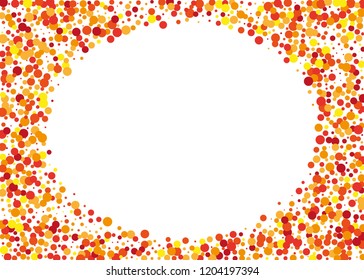Festival pattern with orange, yellow round glitter, confetti. Random, chaotic polka dot. Bright background  for party invites, autumn backgrounds, Halloween, thanksgiving cards. Vector illustration. 