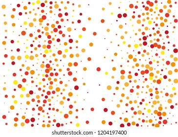 Festival pattern with orange, yellow round glitter, confetti. Random, chaotic polka dot. Bright background  for party invites, autumn backgrounds, Halloween, thanksgiving cards. Vector illustration. 