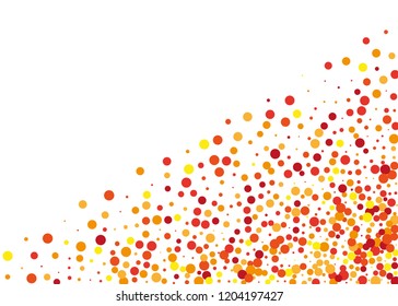 Festival pattern with orange, yellow round glitter, confetti. Random, chaotic polka dot. Bright background  for party invites, autumn backgrounds, Halloween, thanksgiving cards. Vector illustration. 
