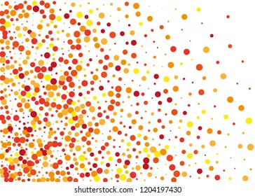 Festival pattern with orange, yellow round glitter, confetti. Random, chaotic polka dot. Bright background  for party invites, autumn backgrounds, Halloween, thanksgiving cards. Vector illustration. 