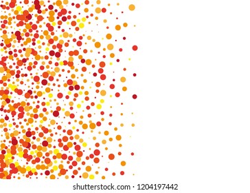 Festival pattern with orange, yellow round glitter, confetti. Random, chaotic polka dot. Bright background  for party invites, autumn backgrounds, Halloween, thanksgiving cards. Vector illustration. 