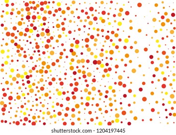 Festival pattern with orange, yellow round glitter, confetti. Random, chaotic polka dot. Bright background  for party invites, autumn backgrounds, Halloween, thanksgiving cards. Vector illustration. 