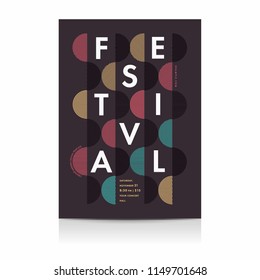 Festival poster template with geometric shapes and patterns, 80s memphis geometric style. Vector illustrations.