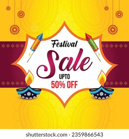 Festival Sale, Diwali Banner, Advertisement, Poster, Social Media Post Template, Vector Graphic Design Elements - Shutterstock ID 2359866543