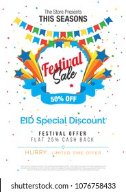 Festival Sale Poster Flyer Layout Template A4 Size Vector Illustration