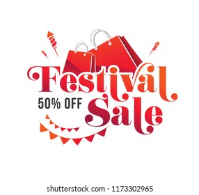 Festival Sale Text Typography with 50% Discount Tag