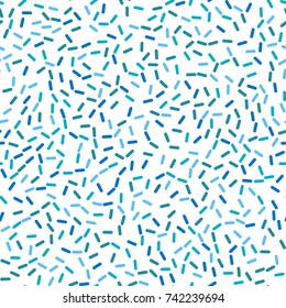 Festival seamless pattern with blue confetti or donut's glaze, sprinkles. Repeating background, vector illustration 