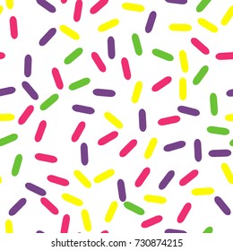 Festival seamless pattern with confetti or donut's glaze, sprinkles. Repeating background, vector illustration