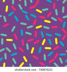 Festival seamless pattern with confetti or donut's glaze, sprinkles. Repeating background, vector illustration