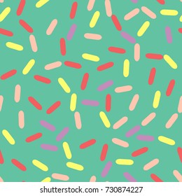 Festival seamless pattern with confetti or donut's glaze, sprinkles. Repeating background, vector illustration