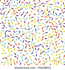 Festival seamless pattern with confetti or donut's glaze, sprinkles. Repeating background, vector illustration 