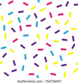 Festival seamless pattern with confetti or donut's glaze, sprinkles. Repeating background, vector illustration 