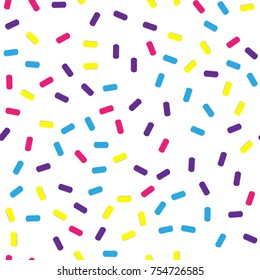 Festival seamless pattern with confetti or donut's glaze, sprinkles. Repeating background, vector illustration 