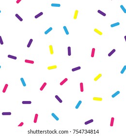 Festival seamless pattern with confetti or donut's glaze, sprinkles. Repeating background, vector illustration 