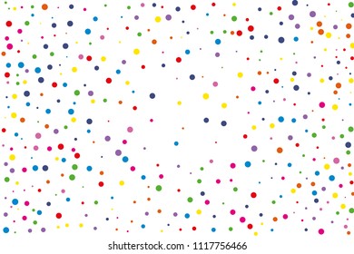 Festival seamless pattern with round confetti.Colorful circles, dots on white background, vector illustration Rectangular horizontal